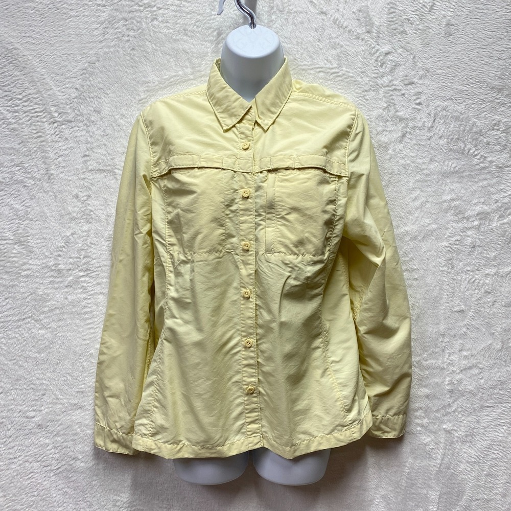 L.L.Bean Fishing Shirt Womens Medium Pale Yellow Nylon Hiking Camping Button Up